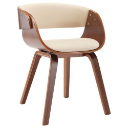 vidaXL Silla de comedor de madera curvada y cuero sintético crema