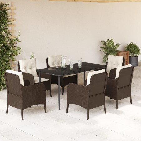 vidaXL Set comedor de jardín 7 pzas con cojines ratán sintético marrón