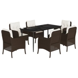 vidaXL Set comedor de jardín 7 pzas con cojines ratán sintético marrón