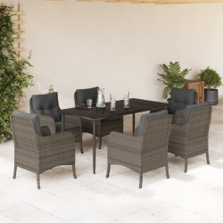 vidaXL Set comedor jardín 7 pzas y cojines ratán sintético gris