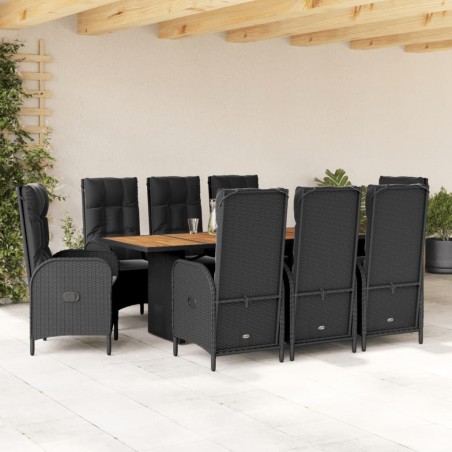 vidaXL Set de comedor de jardín 9 pzas y cojines ratán sintético negro