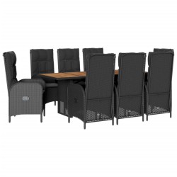vidaXL Set de comedor de jardín 9 pzas y cojines ratán sintético negro