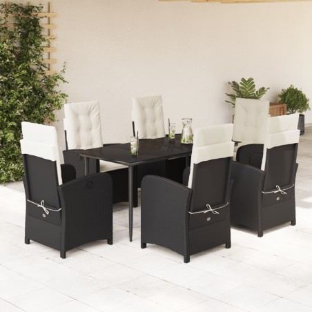 vidaXL Set de comedor de jardín 7 pzas y cojines ratán sintético negro