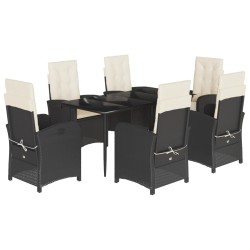 vidaXL Set de comedor de jardín 7 pzas y cojines ratán sintético negro
