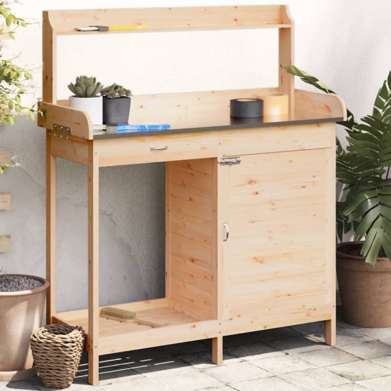 vidaXL Mesa para macetas con armario madera de abeto 110,5x45x124,5 cm vidaXL Mesa para macetas con armario madera de abeto 110,5x45x124,5 cm