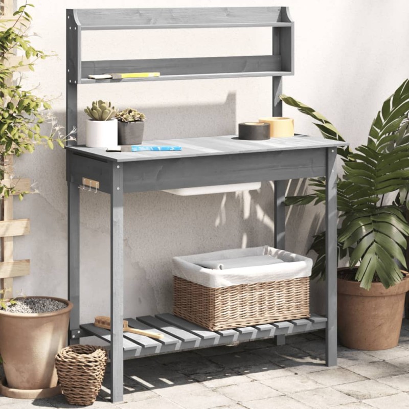 vidaXL Mesa para macetas con fregadero abeto gris 147,5x44x139,5 cm vidaXL Mesa para macetas con fregadero abeto gris 147,5x44x139,5 cm