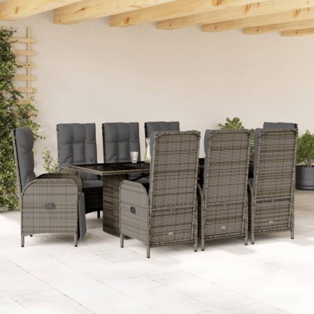 vidaXL Set comedor jardín 9 pzas y cojines ratán sintético gris