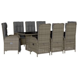 vidaXL Set comedor jardín 9 pzas y cojines ratán sintético gris