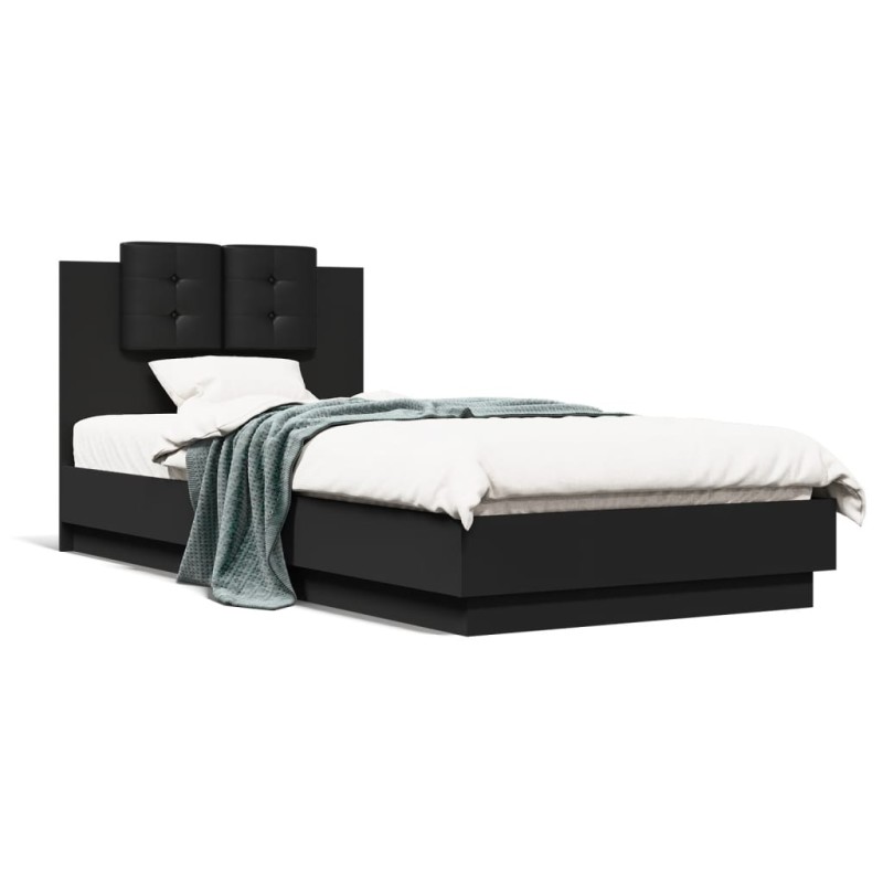 vidaXL Estructura cama con cabecero madera ingeniería negro 90x200 cm vidaXL Estructura cama con cabecero madera ingeniería negro 90x200 cm