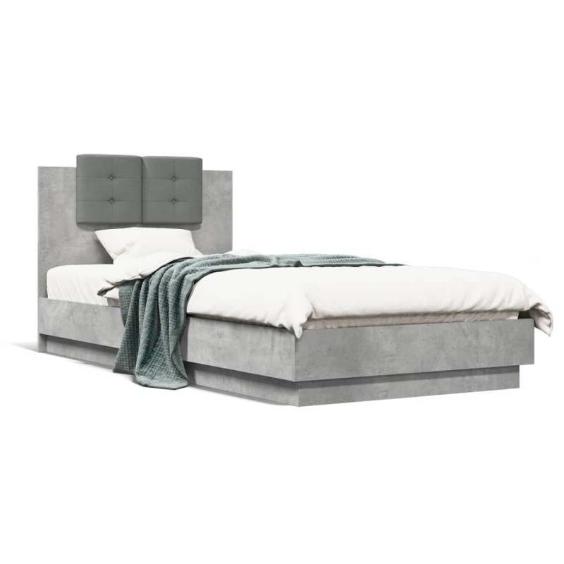 vidaXL Cama con cabecero madera de ingeniería gris hormigón 90x200 cm vidaXL Cama con cabecero madera de ingeniería gris hormigón 90x200 cm
