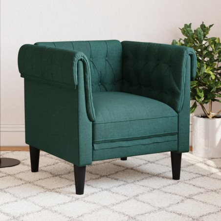 vidaXL Sillón Chesterfield de tela verde oscuro