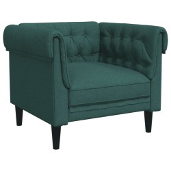vidaXL Sillón Chesterfield de tela verde oscuro