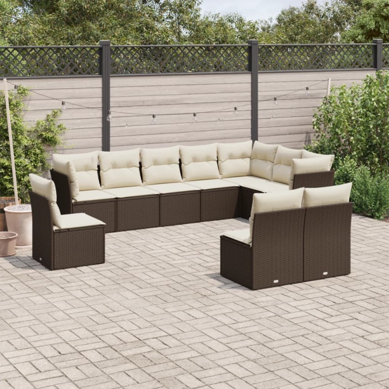 vidaXL Set de sofás de jardín 10 pzas y cojines ratán sintético marrón vidaXL Set de sofás de jardín 10 pzas y cojines ratán sintético marrón