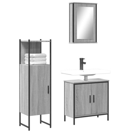 vidaXL Set de muebles de baño 3 pzas madera contrachapada gris sonoma