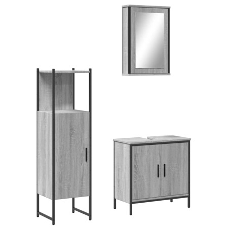 vidaXL Set de muebles de baño 3 pzas madera contrachapada gris sonoma