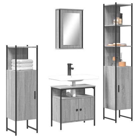 vidaXL Set de muebles de baño 4 pzas madera contrachapada gris sonoma
