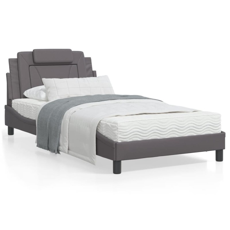 vidaXL Cama con colchón cuero sintético gris 100x200 cm vidaXL Cama con colchón cuero sintético gris 100x200 cm