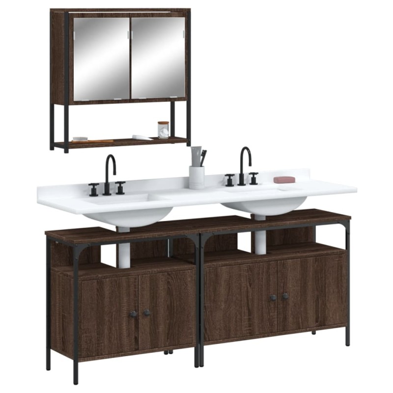 vidaXL Set de muebles baño 3 pzas madera contrachapada roble marrón vidaXL Set de muebles baño 3 pzas madera contrachapada roble marrón