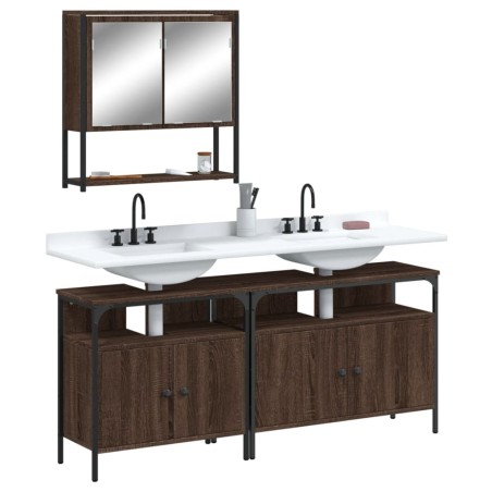 vidaXL Set de muebles baño 3 pzas madera contrachapada roble marrón