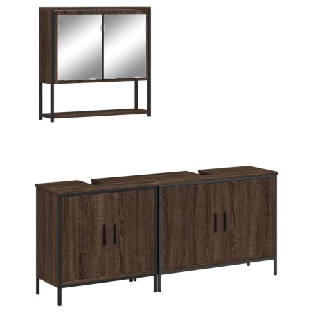 vidaXL Set de muebles baño 3 pzas madera contrachapada roble marrón