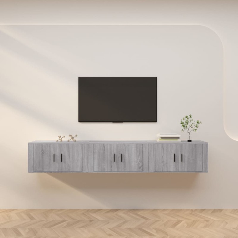 vidaXL Muebles para TV de pared 3 uds gris Sonoma 80x34,5x40 cm vidaXL Muebles para TV de pared 3 uds gris Sonoma 80x34,5x40 cm