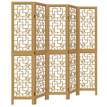 vidaXL Biombo separador de 5 paneles madera maciza paulownia marrón