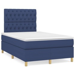 vidaXL Cama box spring con colchón y luces LED tela azul 120x190 cm