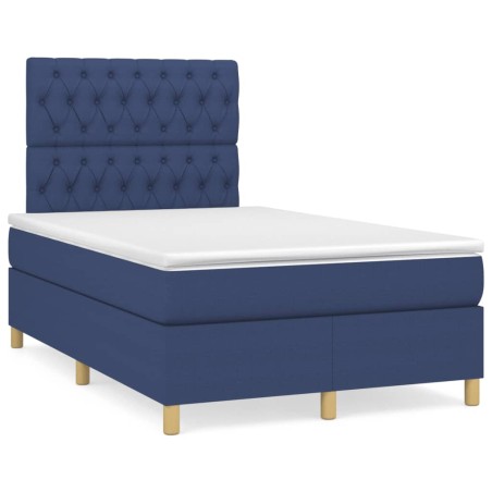 vidaXL Cama box spring con colchón y luces LED tela azul 120x190 cm