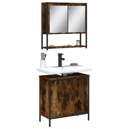 vidaXL Set de muebles baño 2 pzas madera contrachapada roble ahumado