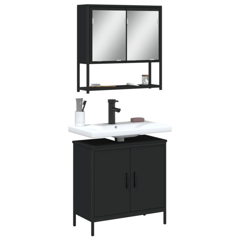 vidaXL Juego de muebles de baño 2 pzas madera contrachapada negro