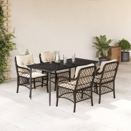 vidaXL Set comedor de jardín 5 piezas y cojines ratán sintético marrón