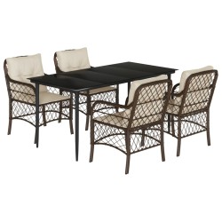 vidaXL Set comedor de jardín 5 piezas y cojines ratán sintético marrón