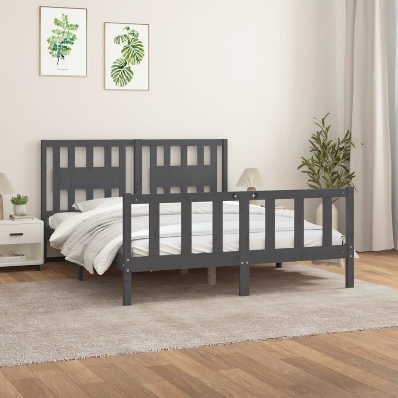 vidaXL Estructura de cama con cabecero madera de pino gris 150x200cm vidaXL Estructura de cama con cabecero madera de pino gris 150x200cm