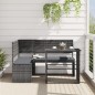vidaXL Sofá de jardín en forma de L con mesa y cojines ratán PE gris vidaXL Sofá de jardín en forma de L con mesa y cojines ratán PE gris