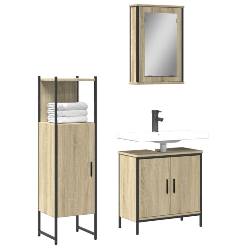 vidaXL Set de muebles de baño 3 pzas madera contrachapada roble Sonoma vidaXL Set de muebles de baño 3 pzas madera contrachapada roble Sonoma