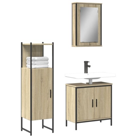 vidaXL Set de muebles de baño 3 pzas madera contrachapada roble Sonoma