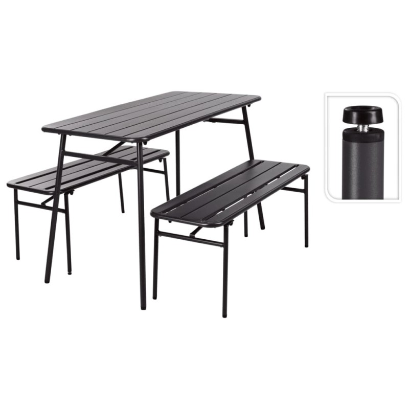 ProGarden Juego de mesa y banco de jardín de 3 piezas acero gris ProGarden Juego de mesa y banco de jardín de 3 piezas acero gris