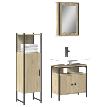 vidaXL Set de muebles de baño 3 pzas madera contrachapada roble Sonoma