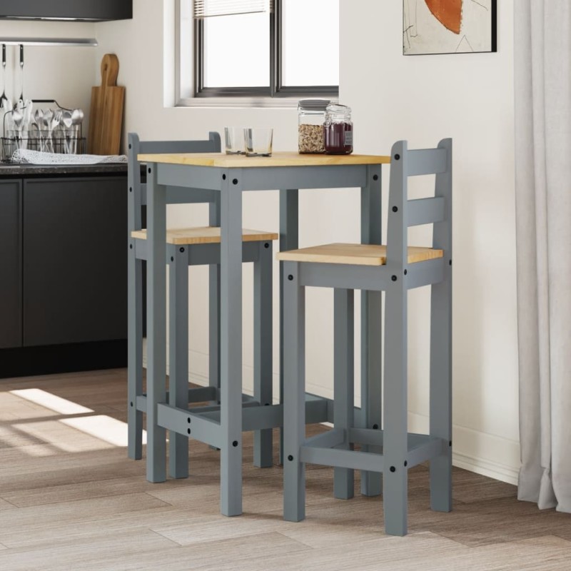 vidaXL Set de bar 3 piezas madera maciza de pino gris vidaXL Set de bar 3 piezas madera maciza de pino gris
