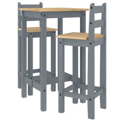 vidaXL Set de bar 3 piezas madera maciza de pino gris