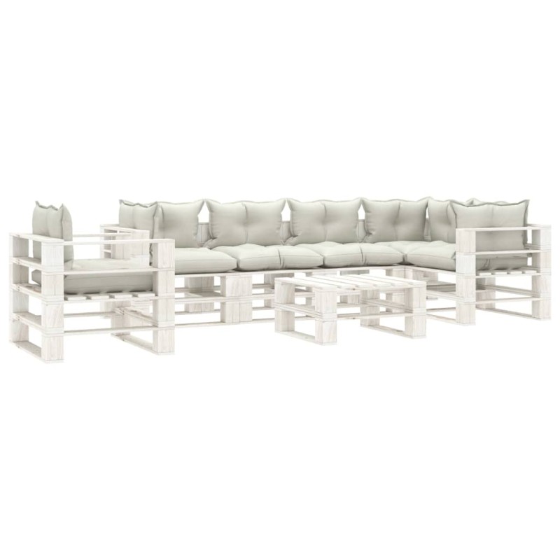 vidaXL Set muebles de palets para jardín 7 pzas madera cojines beige vidaXL Set muebles de palets para jardín 7 pzas madera cojines beige