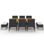 vidaXL Juego de comedor de jardín de 11 piezas negro