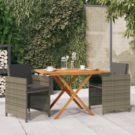 vidaXL Set de comedor de jardín 3 piezas con cojines gris