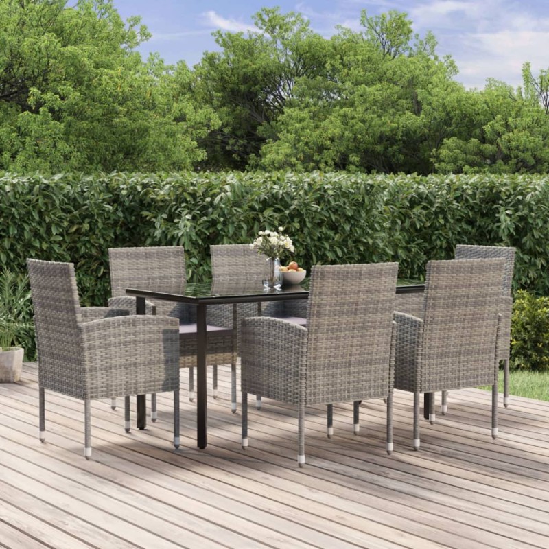vidaXL Set de comedor jardín 7 pzas cojines ratán sintético antracita vidaXL Set de comedor jardín 7 pzas cojines ratán sintético antracita
