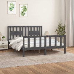 vidaXL Estructura de cama con cabecero madera pino gris 160x200 cm