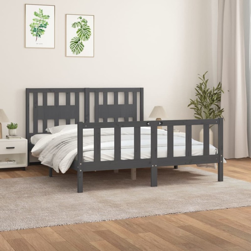 vidaXL Estructura de cama con cabecero madera pino gris 160x200 cm vidaXL Estructura de cama con cabecero madera pino gris 160x200 cm