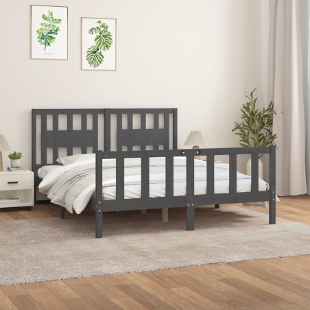 vidaXL Estructura de cama con cabecero madera pino gris 160x200 cm