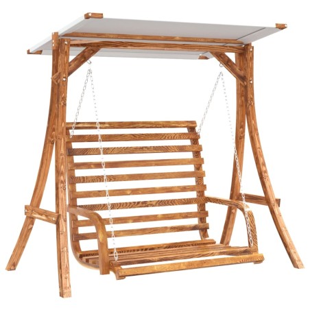 vidaXL Banco columpio con toldo madera maciza abeto con acabado teca