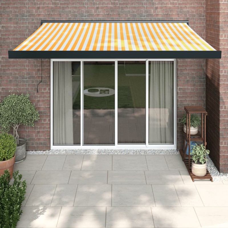 vidaXL Toldo retráctil aluminio y tela blanco y amarillo 3x2,5 m