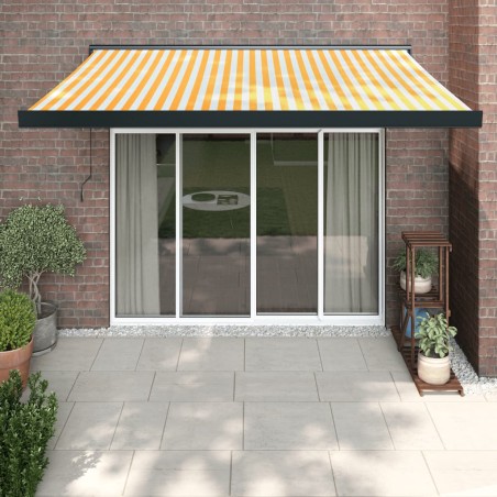 vidaXL Toldo retráctil aluminio y tela blanco y amarillo 3x2,5 m
